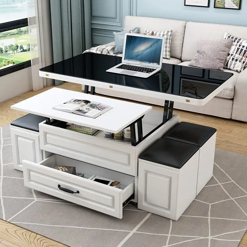 Multifunctional coffee table dining table dual-purpose small apartment solid wood retractable folding TV cabinet combination lif