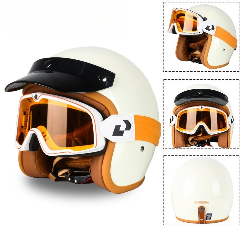 Retro Half Helmet Motorcycle Helmet Three-quarter Motorcycle Electric Car 3/4 Half Helmet Ride Commuting All Seasons