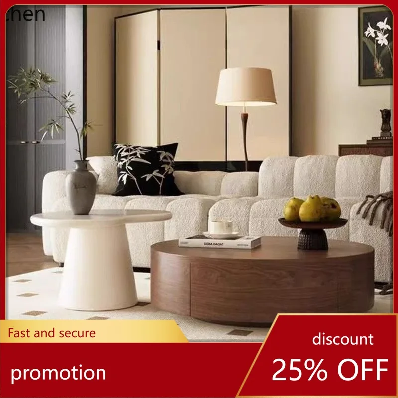 

YFY Coffee Table Living Room Home Solid Wood Grain Vintage Round Coffee Table Small Apartment