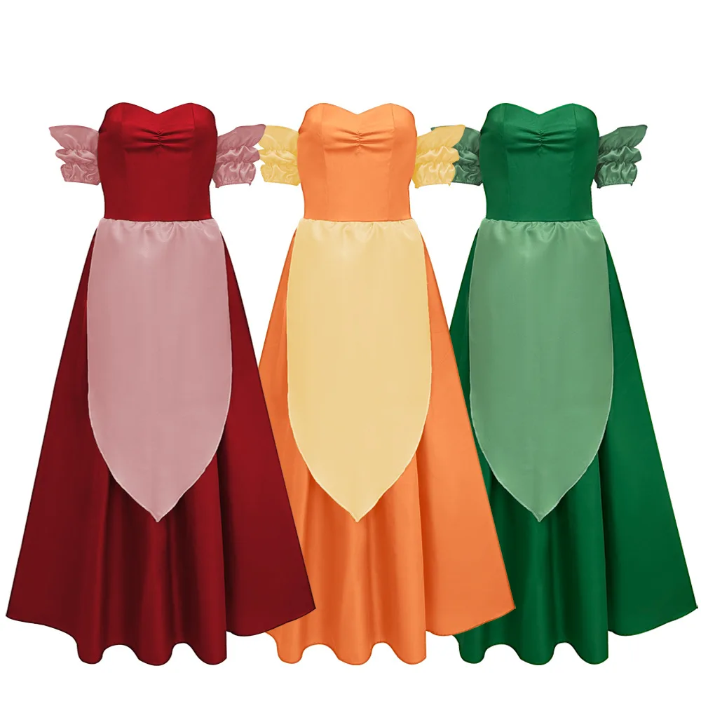 Anime Bimbettes Sisters Cosplay Costume Claudette Laurette Paulette Red Green Orange Dresses Halloween Cosplay Clothing