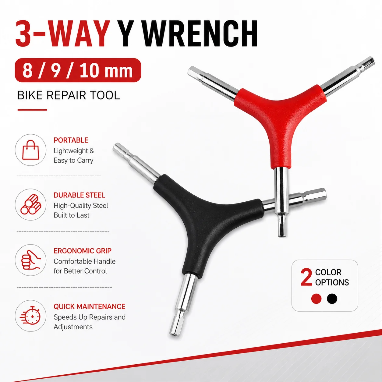 3-Way Y Wrench 8/9/10mm Bike Repair Tool Portable Socket Hex Wrench for Bicycle Maintenance MTB Road Cycling Repair