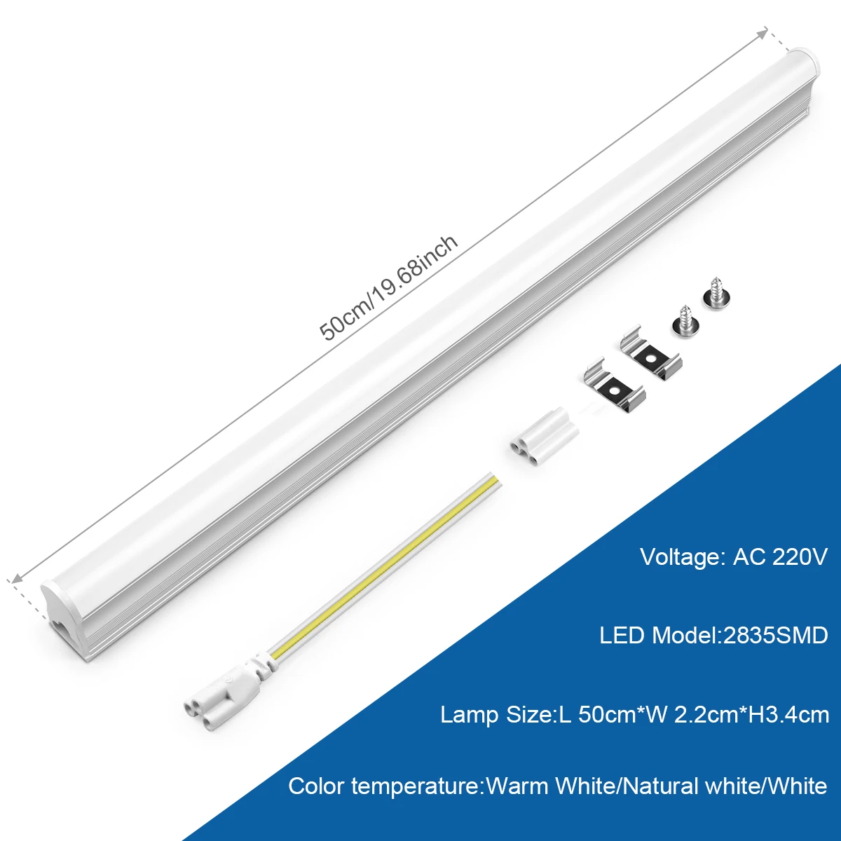 50cm T5 LED Light Bar 15W Wall Lamp Integrated,Garage/Shop/Office Decor Lighting AC 85V-265V Tube, Fluorescent Replacement