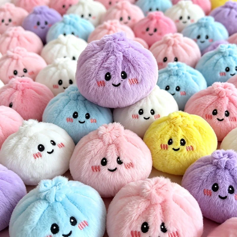 New Emotional Support Bun Plush Toy, Random Color Cute Squishy Bun Stuffed Doll, Soft Plush Gift for All Ages (Base Not Included