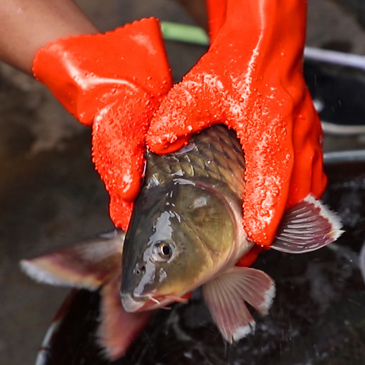 Guantes de pesca antideslizantes, palma de goma resistente, puño largo forrado de algodón cálido para manipulación de peces en interiores y exteriores, 2 pares