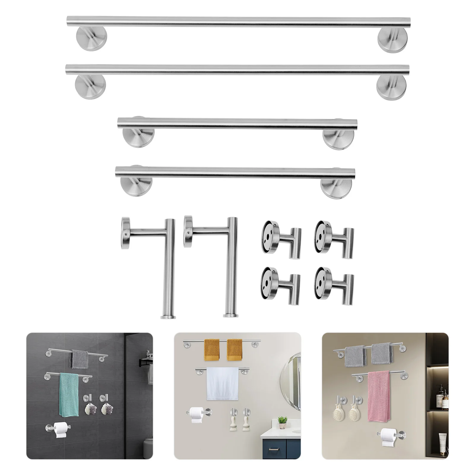 

10 шт. набор полотенец из нержавеющей стали, серебряный настенный набор полотенец для ванной комнаты для кухни, ванной комнаты