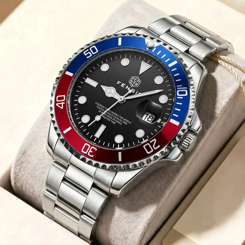 Light Luxury Style Men's Quartz Watch, Classic and Fashionable Versatile Watch, Calendar Window with Luminous Dial, Stainless Steel Strap, Waterproof and Durable, Trendy Men's Watch for Business Trips, Gift for Men