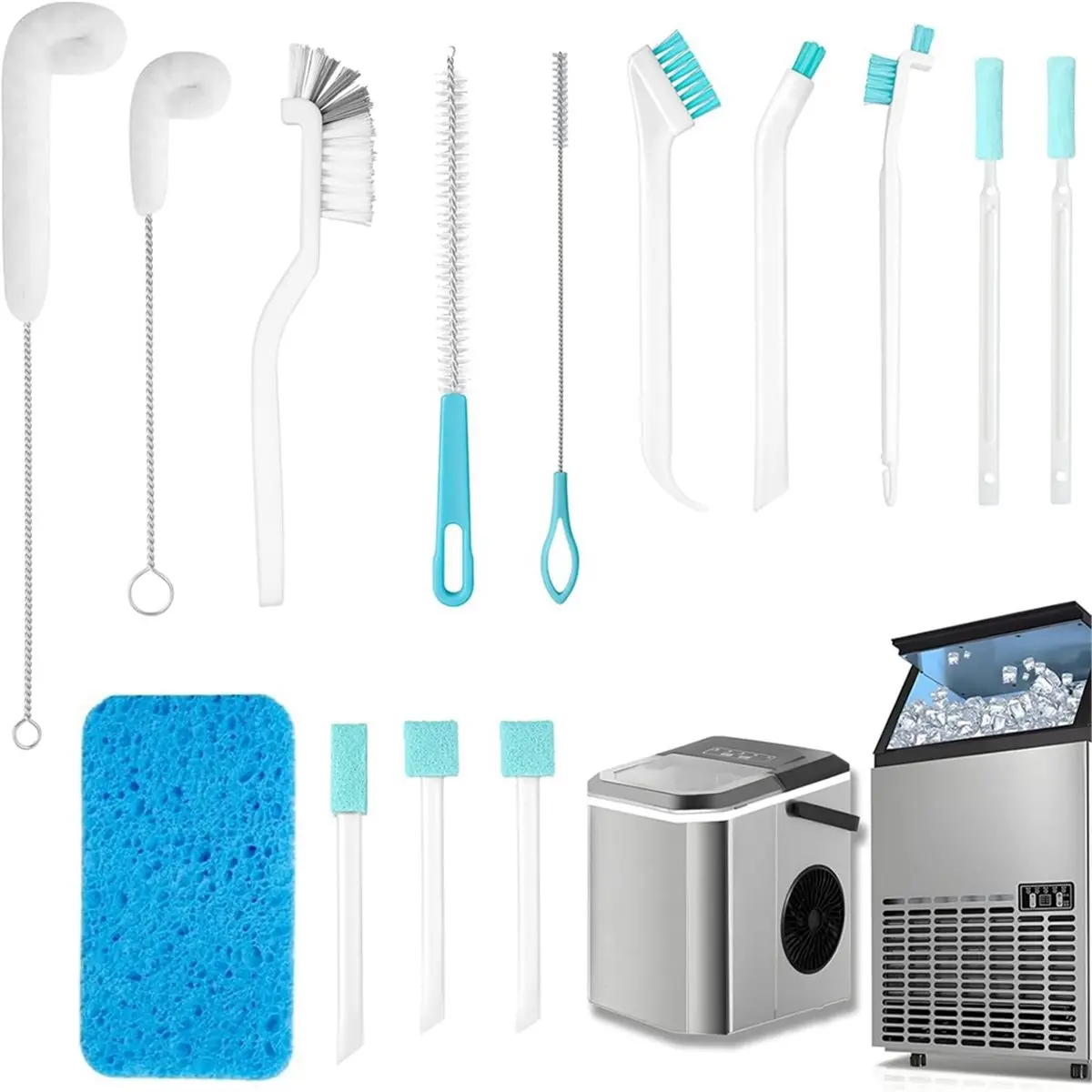 ABPP Multi-Functional Cleaning Brush Set, Ice Maker Crevice Cleaning Brush 14-Piece Countertop Ice Maker Cleaning Tool Set