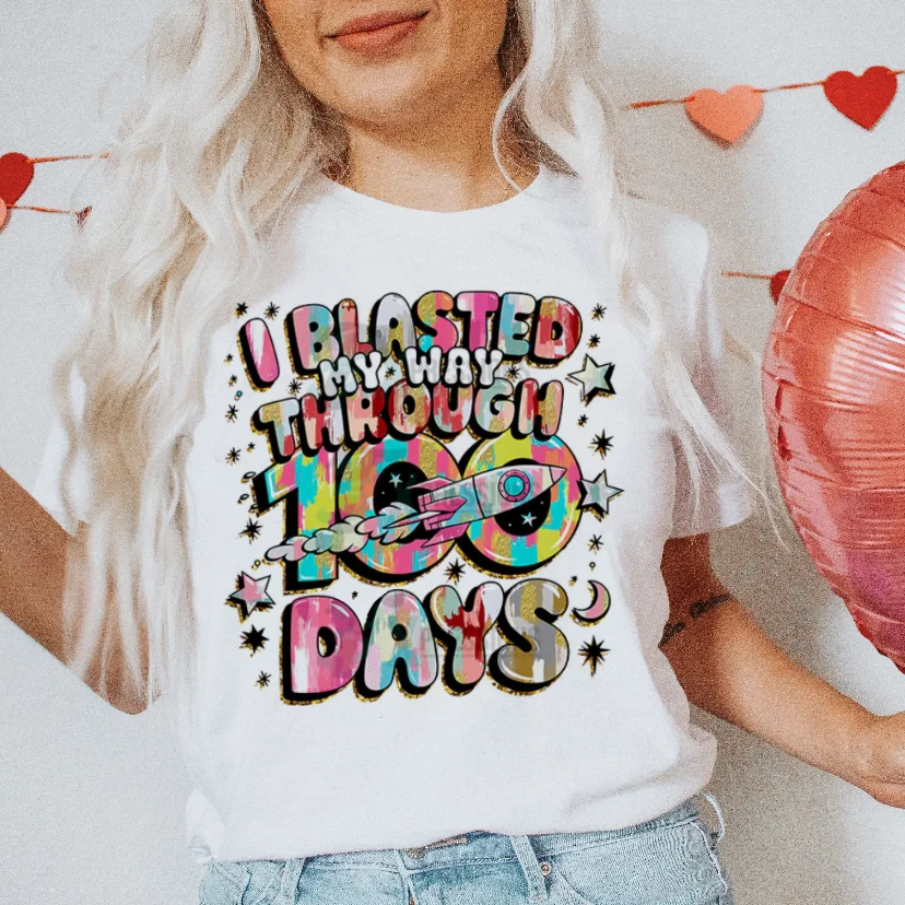 Women's Cartoon Valentine's Day T-Shirt Round Neck Basic Top Cartoon Printed Watercolor Letter Pattern Summer Regular T-Shirt