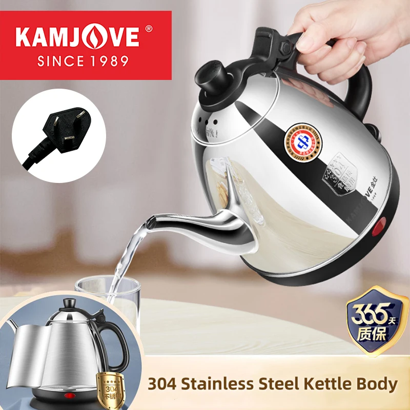 

KAMJOVE 304 Stainless Steel Electric Kettle,0.8L/1.2L Full-Body Stainless Steel Construction Tea Pot for Home Use Water Kettle