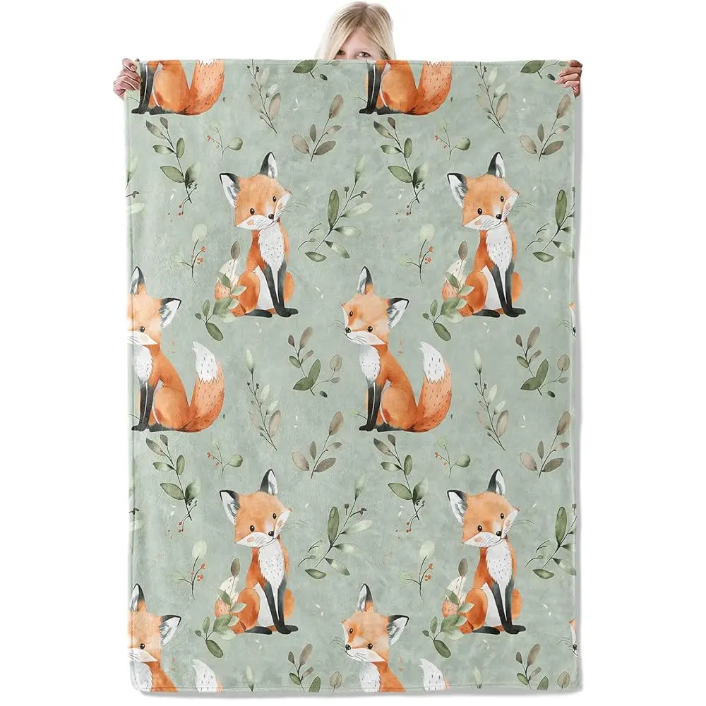 1pc, Super Soft Lanket Blanket, Single Sided Printed, Multiple Sizes to Choose From, 101.6X127.0cm Cute Fox Flannel Blanket with