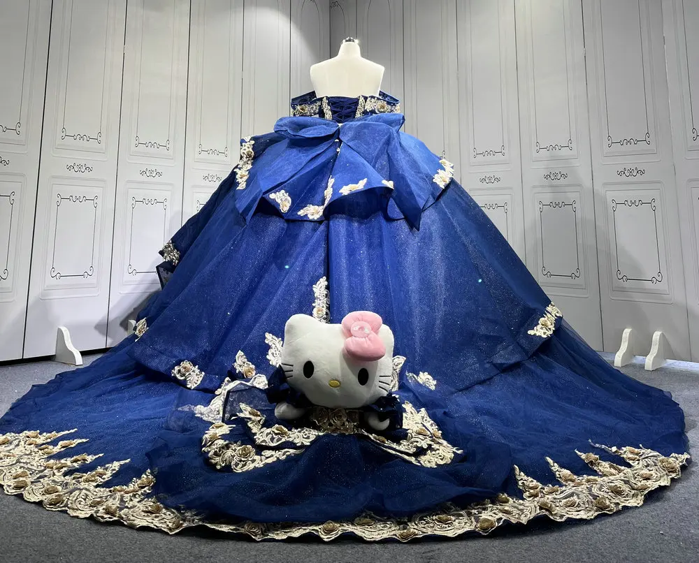 فستان Mumuleo 3 في 1 باللون الأزرق الداكن Quinceanera مع فستان الدب المطابق والفساتين القصيرة vestidos de quince anos