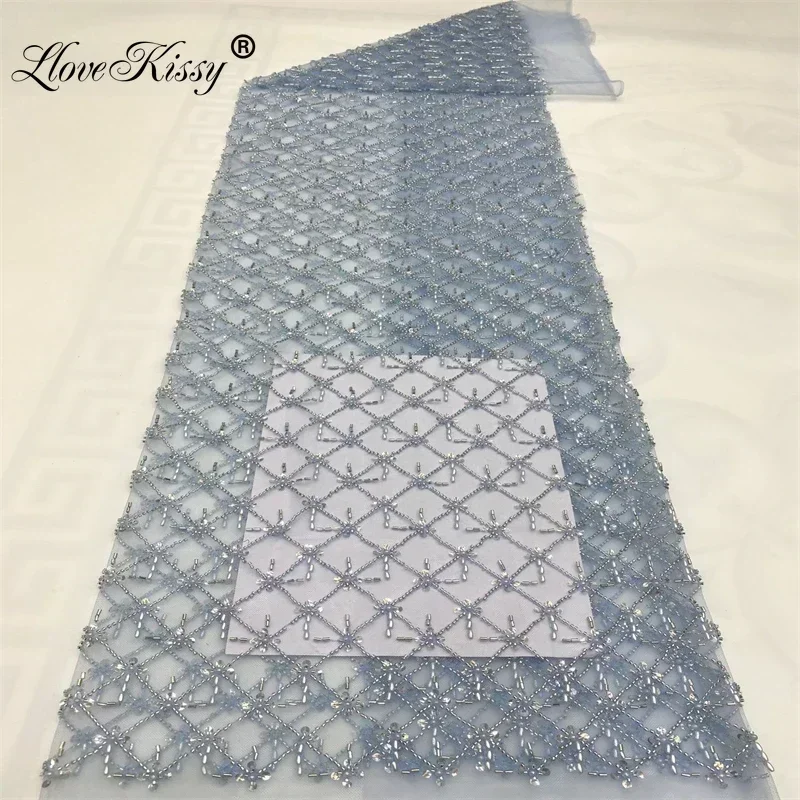 New High-quality Bead+Sequin Mesh Embroidered Lace Fabric For Wedding And Evening Dresses Bead Embroidered Fabric Width 125CM