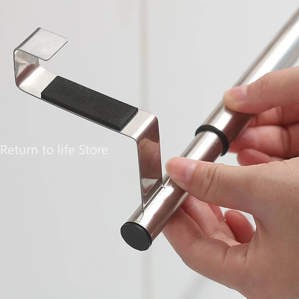 Towel Rack Over Door Towel Bar Hanging Holder Stainless Steel Bathroom Kitchen Cabinet Towel Rag Rack Adjustable Shelf Hanger