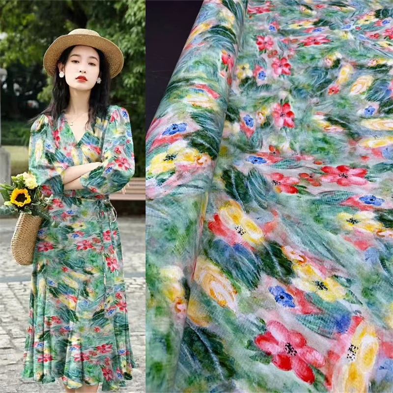 

140 см, ширина 18 мми, шелковая ткань с двойным крепом и принтом C, новое роскошное платье-рубашка для подиума, дизайнерская ткань