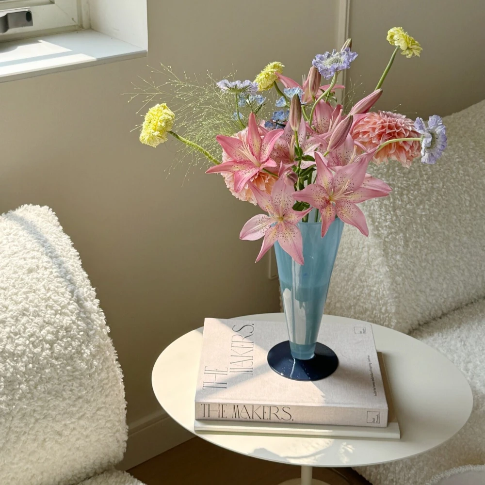 Minimalist Conical Glass Flower Vase Multi‑Color Option Tabletop Floral Container for Living Room Kitchen Home Decor Gift