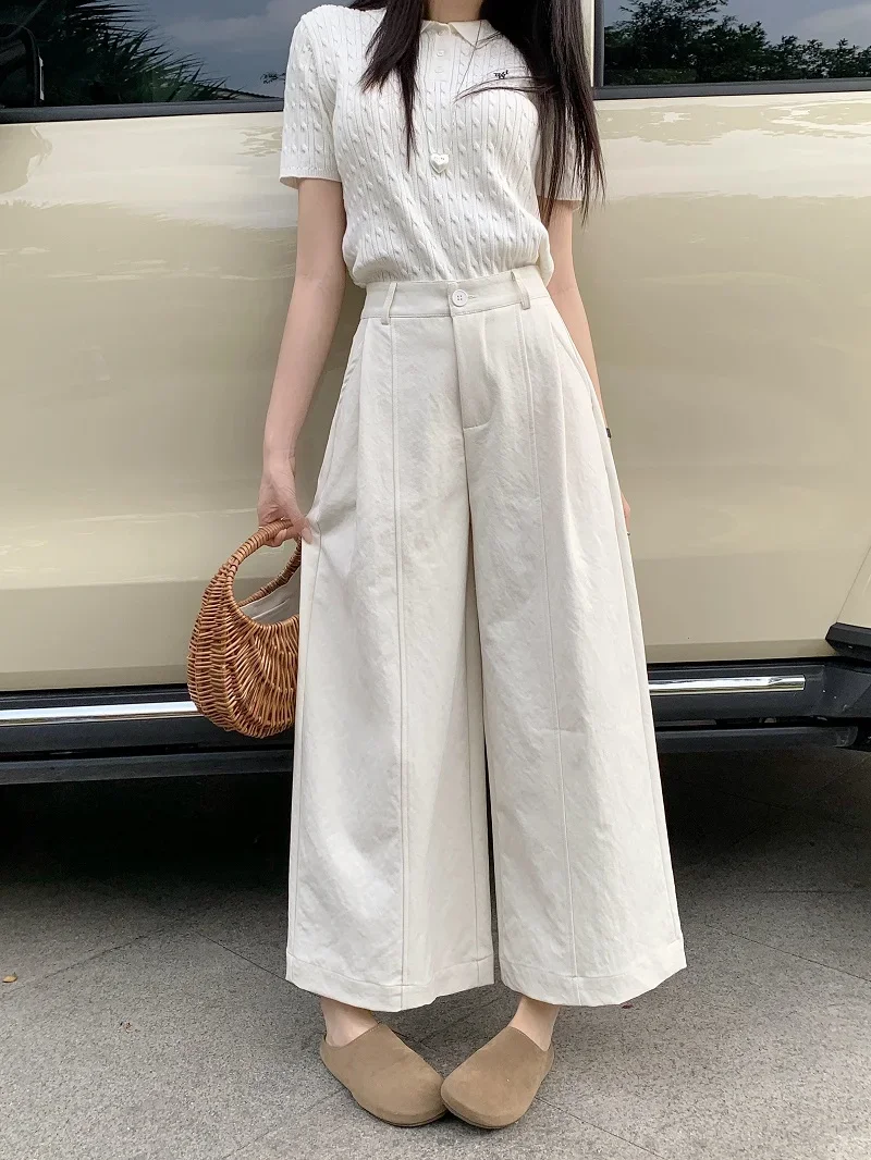 Hochwertige, lockere, vielseitige Damenhose in Khaki, koreanischer Stil, hohe Taille, gerades Bein, lässige, weit geschnittene, vielseitige Hose – Detail 9