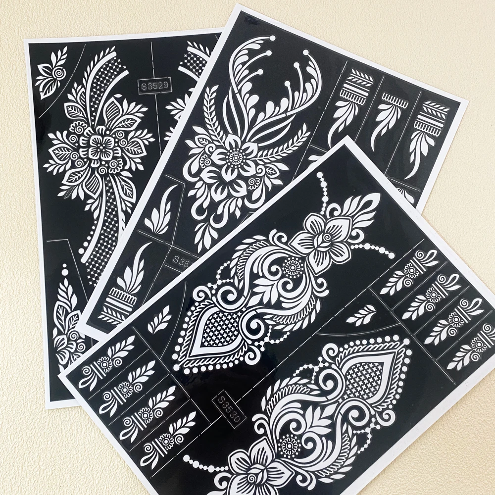 Waterproof Flower Tattoo Stencil for Women Henna Tattoo Template Mehndi Stencils for Hand Foot Body Painting Tools