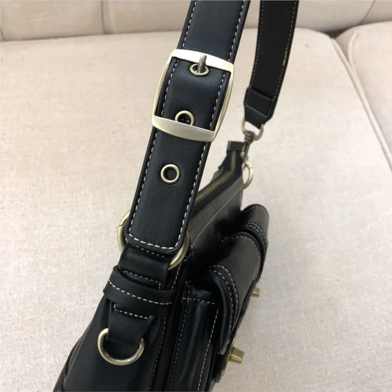 JIAERDI Vintage Moto Biker Black Shoulder Bags Women Retro High Street Leather Chic Pocket Underarm Bag Ladies Y2k Handbag Purse