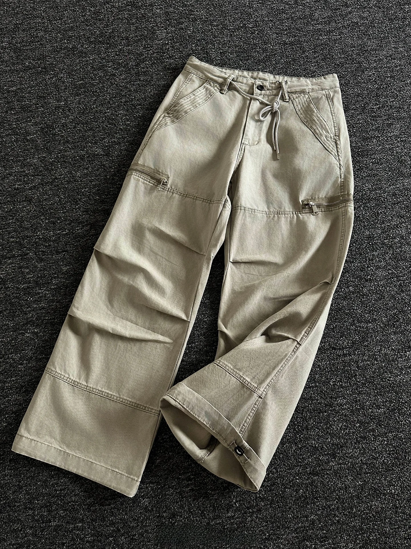 

Men's Workwear Style Straight Leg Casual Pants Bamboo Node 3D Effect Washed Drawstring Design Heavy Duty Long Trousers Spring...