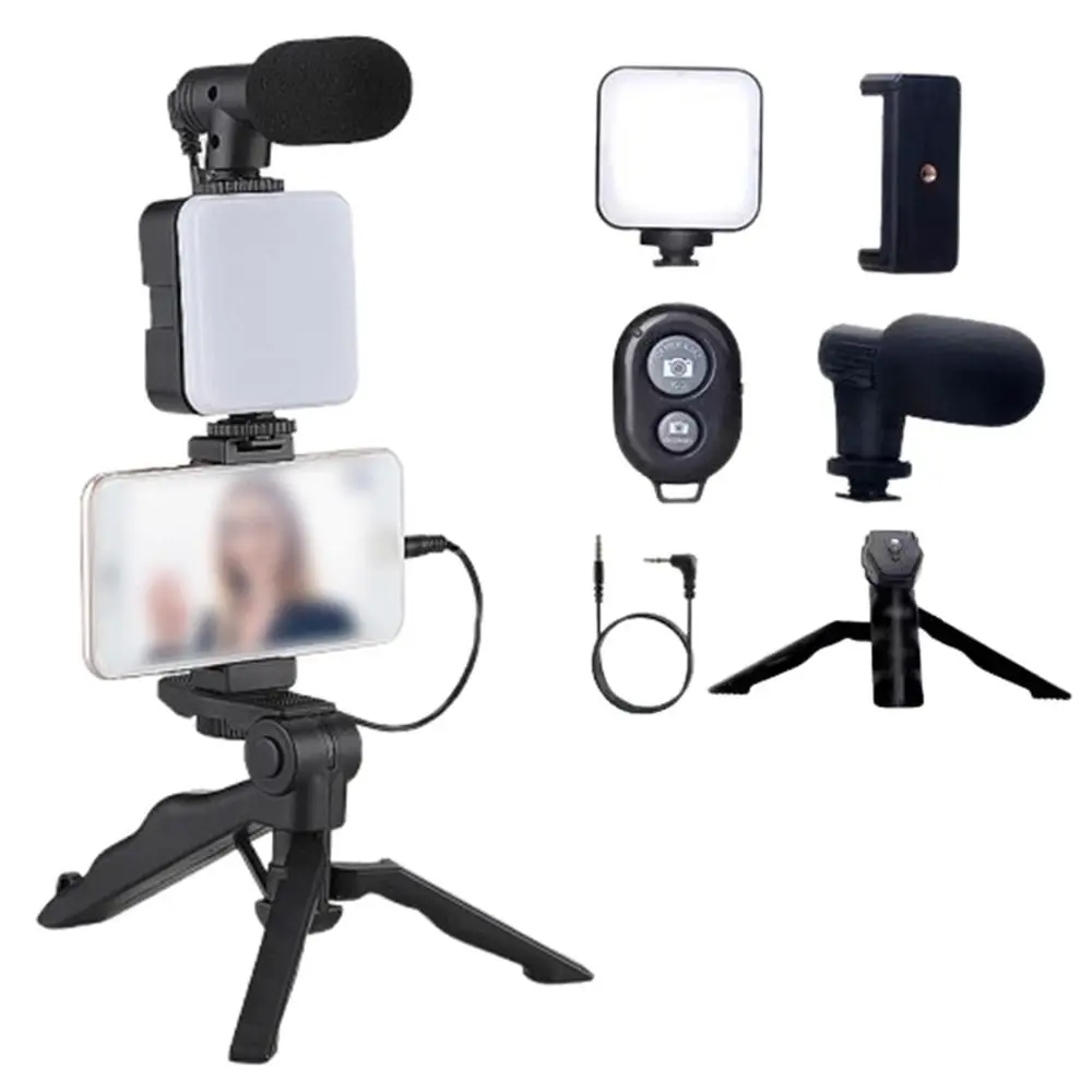 Rotating LED Fill Light Desktop Stand Set with Light and Microphone Handheld Tripod Live Streaming Holder Versatile Foldable