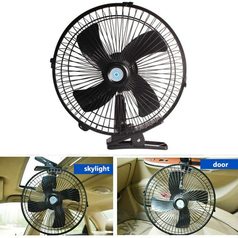 2X 10 Inch 12V Car Electric Fan Adjustable Speed Oscillating Cooling Fans With Clip For Home Travel Car Truck