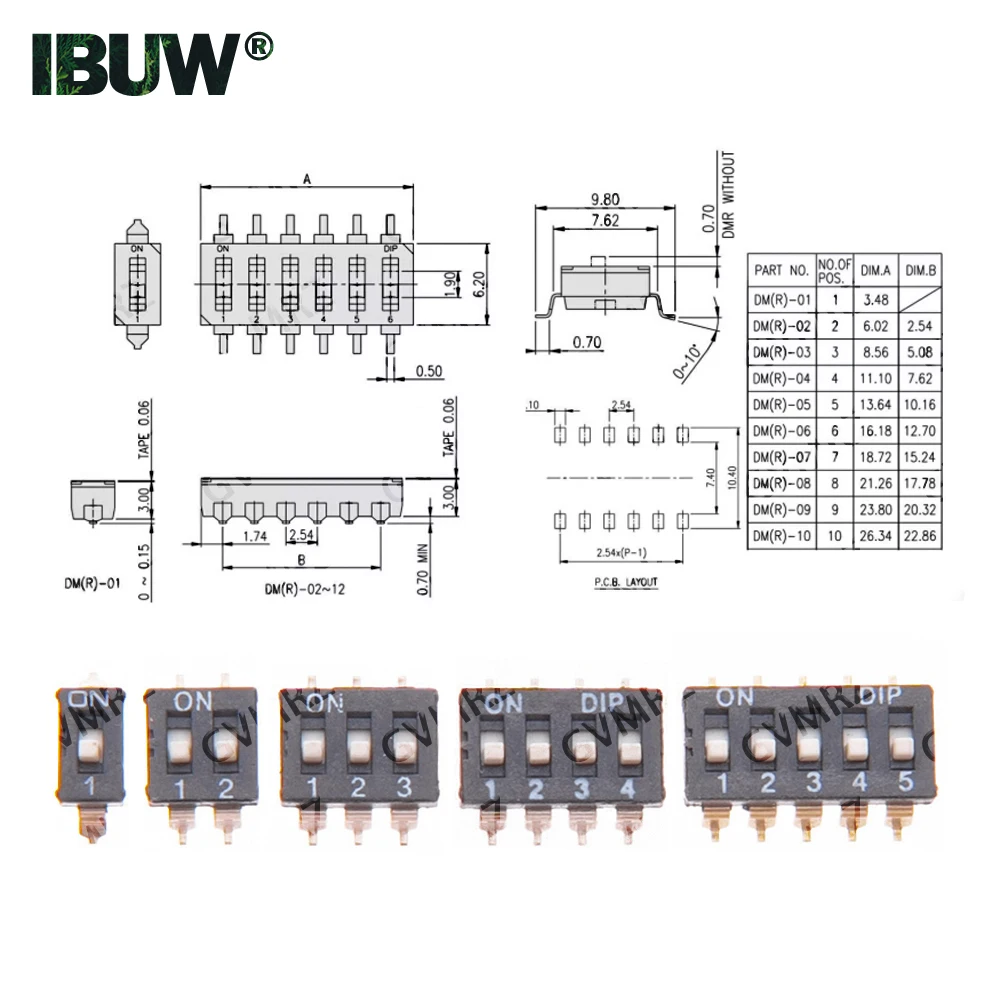 Picture 6: 5PCS Slide Type Switch Module 1 2 3 4 5 6 7 8PIN Snap Switch 10PIN 2.54mm Pitch Toggle Switch DIP SMD DIP Switch Connector
