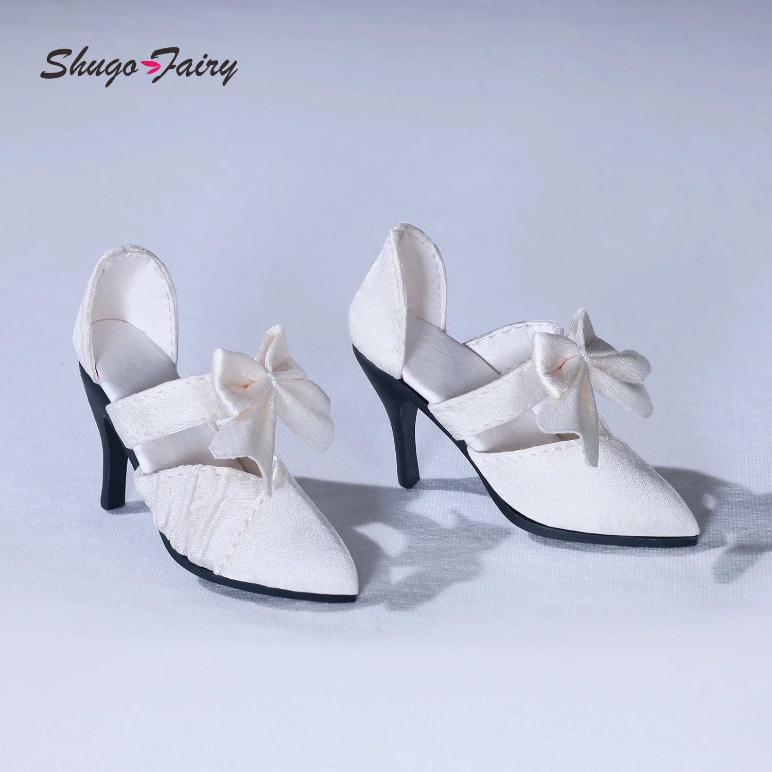 ShugaFairy BJD Shoes 1/4 WX4-450 Slingback High Heels Satin Pointed-Toe Bow Lolita Court Style Ball Jointed Doll Accessories