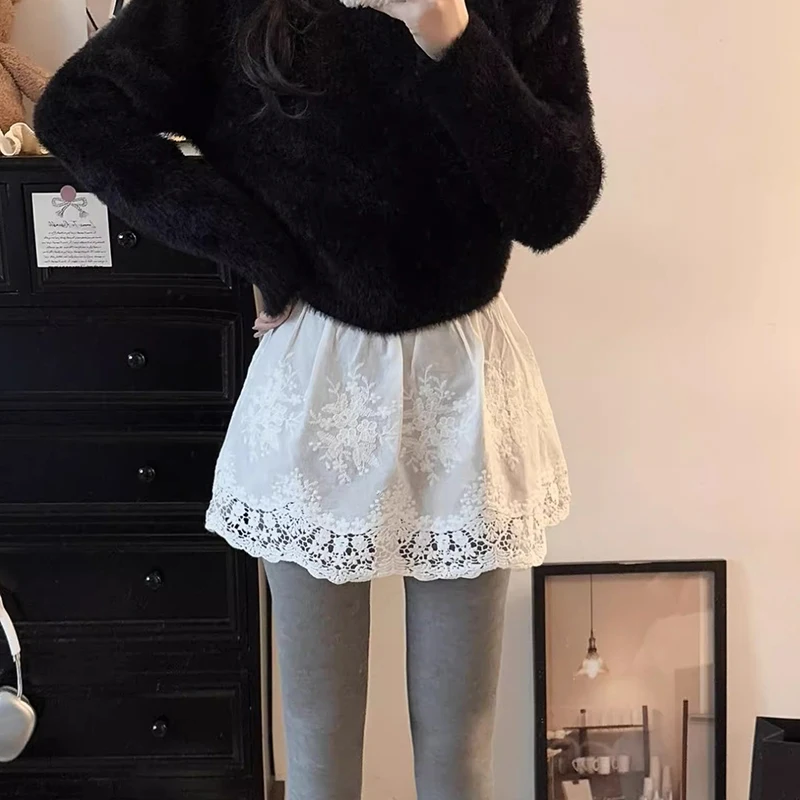 Pure Cotton White Lace Shark Skin Bottoming Skirt Soft Comfortable Breathable Girl's Spring Summer Loose Fit Elastic Waist Skirt