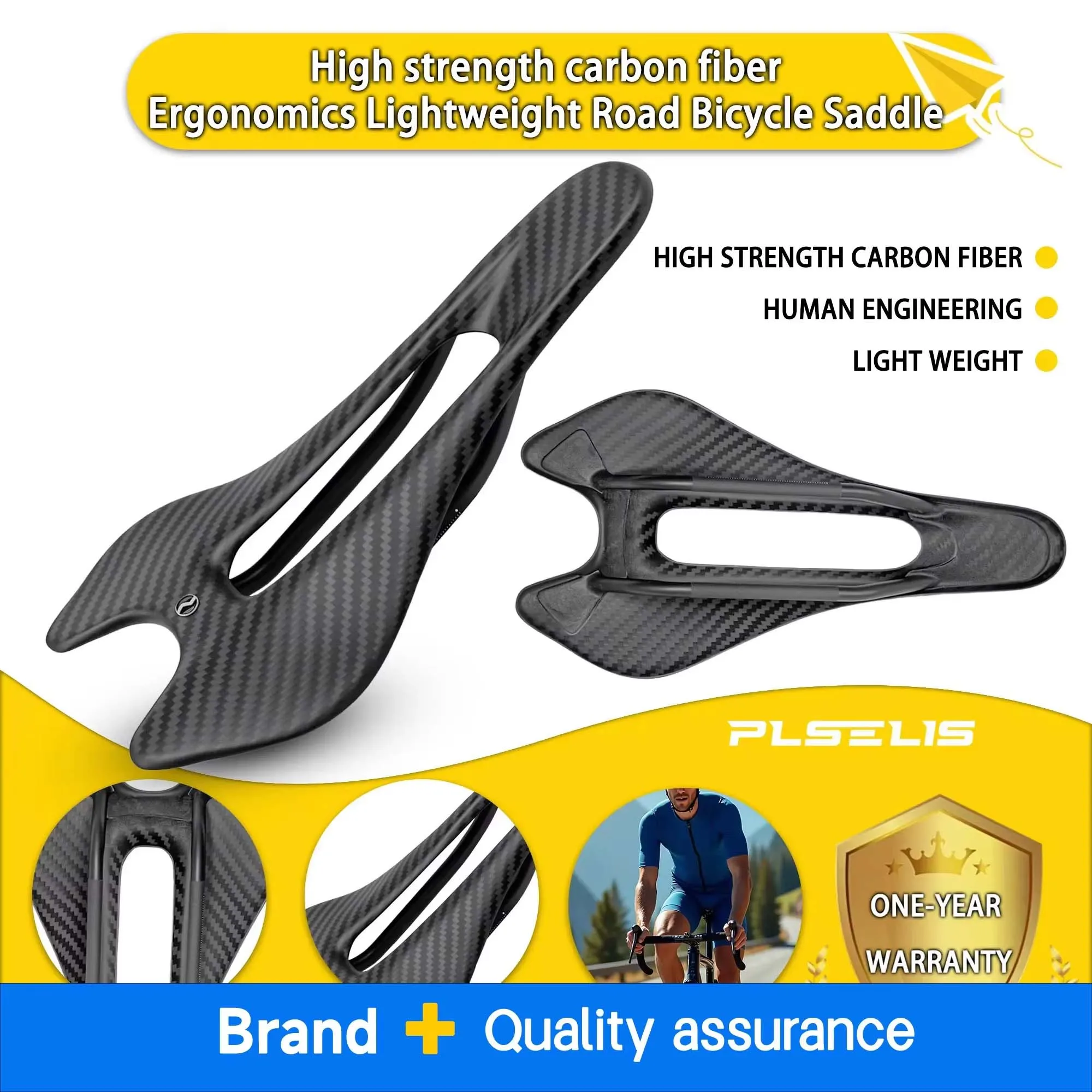 Plselis Leichter, hochfester Rennradsattel aus Kohlefaser, 56 g, hohl, atmungsaktiv, ergonomisches Sitzkissen