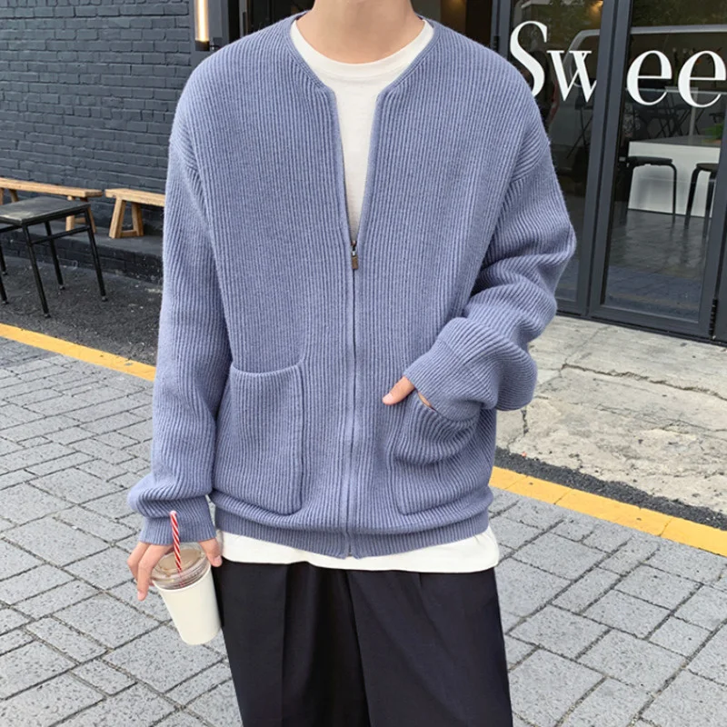 Fashion Men's Zipped Sweatercoat Autumn And Winter 2022 New Loose Round Collar Long Sleeve Cardigan Kinttwear Tops 2D1222