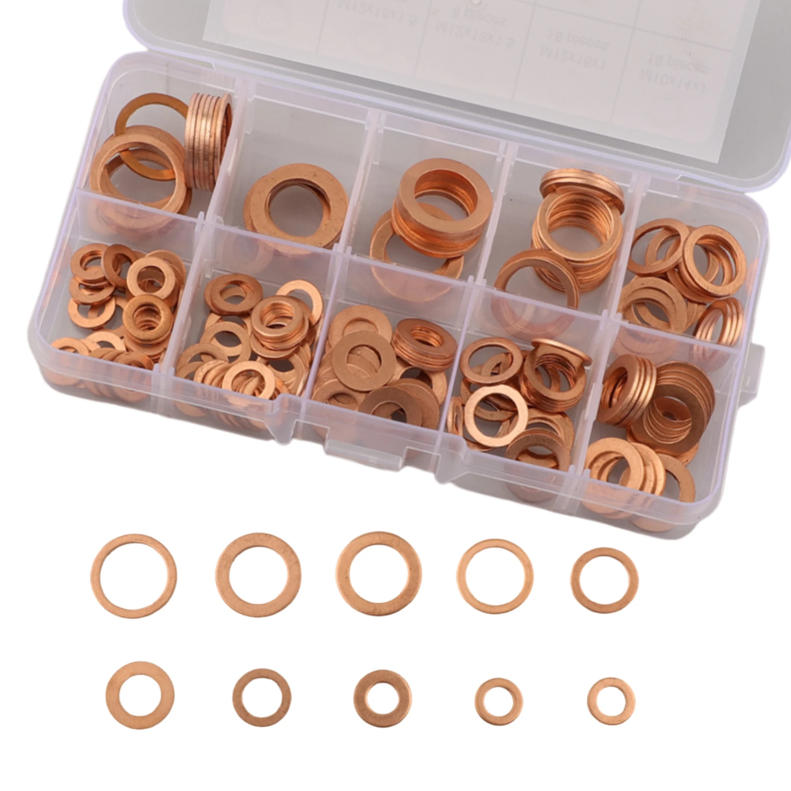 188pcs 9 Sizes Metric Copper Washers Assortment Kit Flat Ring Sealing Washer For Electrical Appliances Automobiles Air Pumps