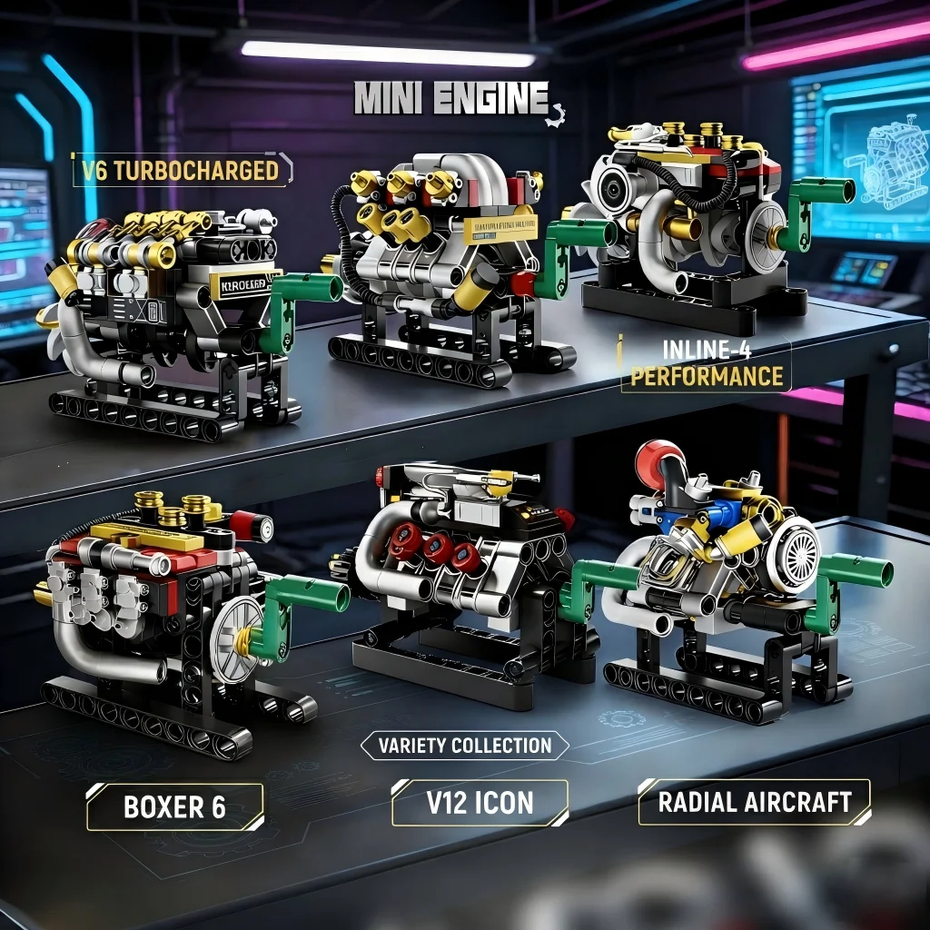 DIY MOC V8 V10 V12 Sports Car Engine Motor Building Blocks Mechanical Model Puzzle Educational Bricks Toys Gift for Boys Adults