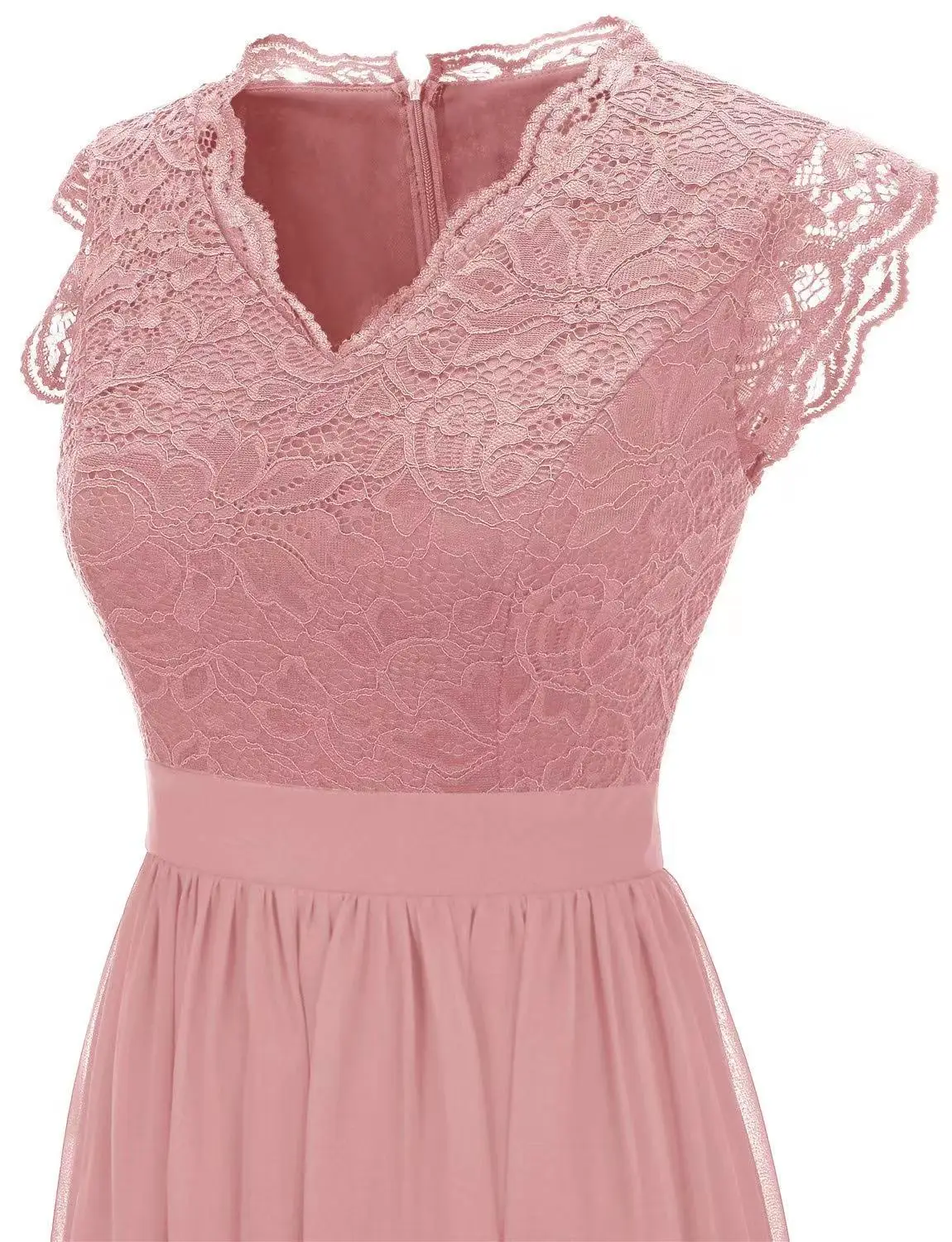 Sexy Hollow V-Neck Sleeveless Lace Splicing Chiffon High Low Two Layers Long Dress