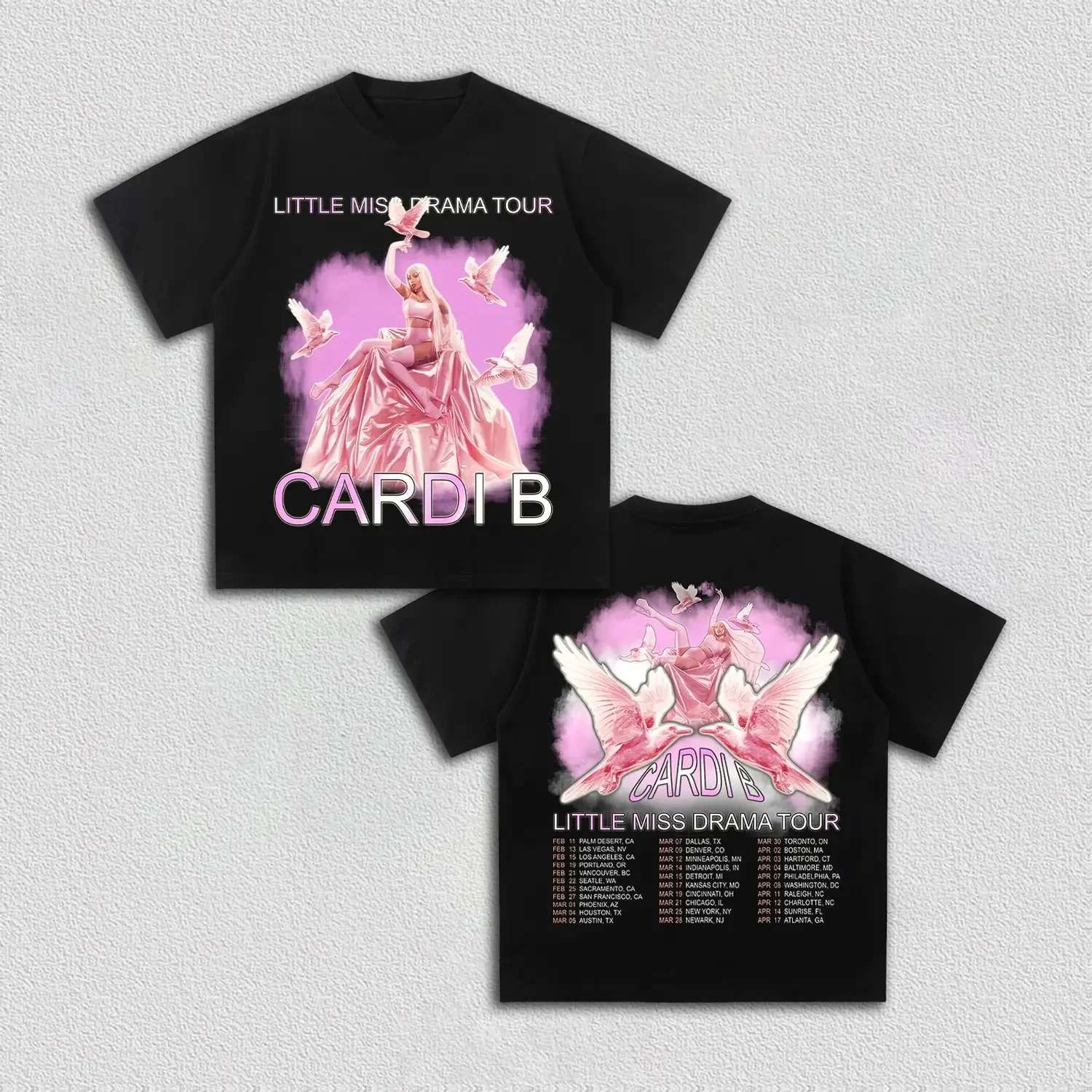 Camiseta Unissex 100% Algodão Inspirada em Cardi B, Tour Little Miss Drama 2026, Camiseta de Verão com Gola Redonda, Estilo Y2K Hip Hop, Manga Curta, Presente para Fãs