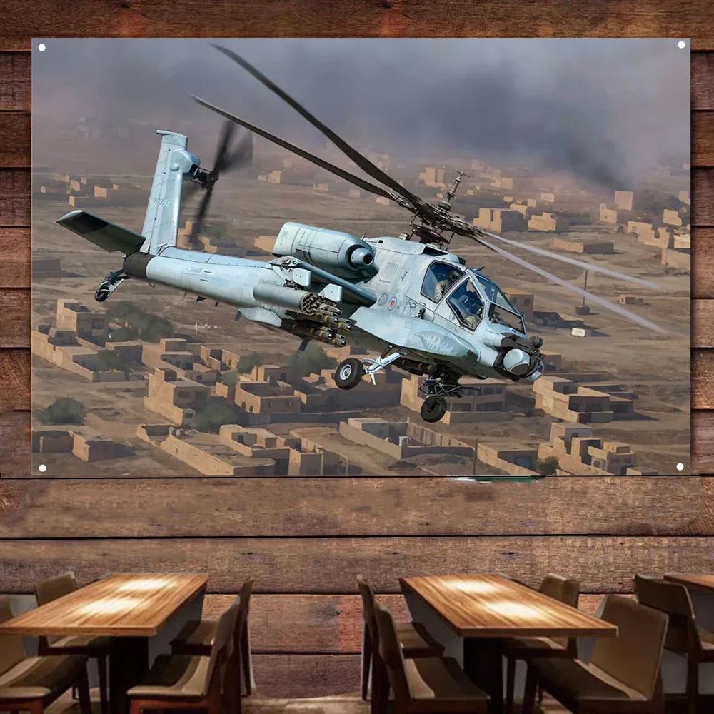 AH-64A Apache Poster US Air Force Military Banner & Flag - Collectible Art Works Gift By Army Fans - Aviation Art Decorative A1