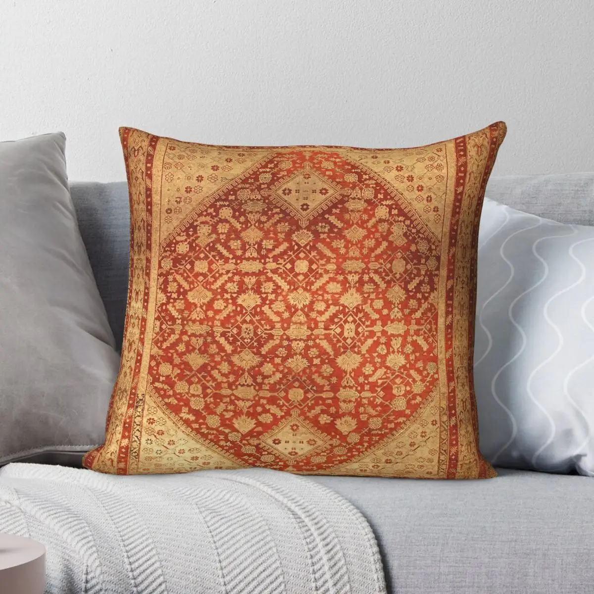 Antique Turkish Ghiordes Square Pillowcase Polyester Linen Velvet Creative Zip Decor Throw Pillow Case Home Cushion Cover 18