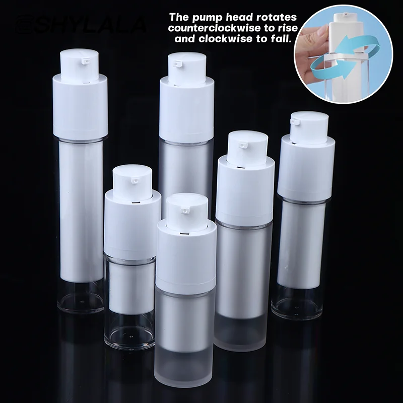 15/30/50ml Vacuum Pump Bottles Frosted Clear Round Lotion Foundation Jar Rotating Lifting Lid Empty Travel Cosmetic Dispenser