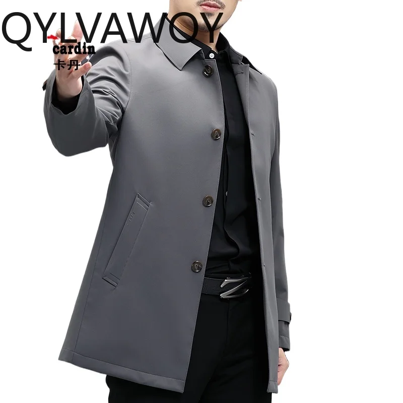 

QYLVAWOY Autumn New Men's Lapel Trench Coat Middle-Aged Spring Autumn Outerwear Brand Casual Dad's Autumn Clothing LJ2257