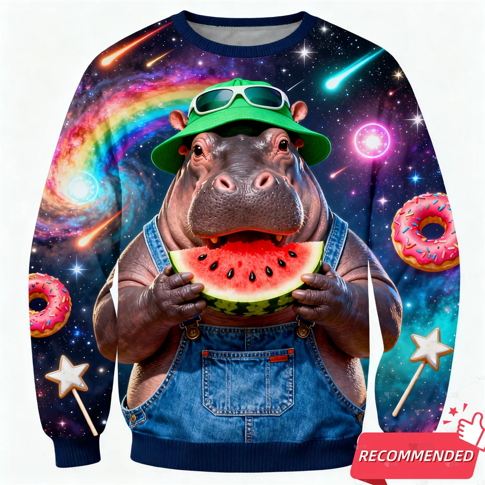 

Animal Ugly Xmas Sweatshirt For Women Clothes Interstellar Christmas Universe Lion Crocodile Xmas Sweaters Unisex Y2k Pullovers