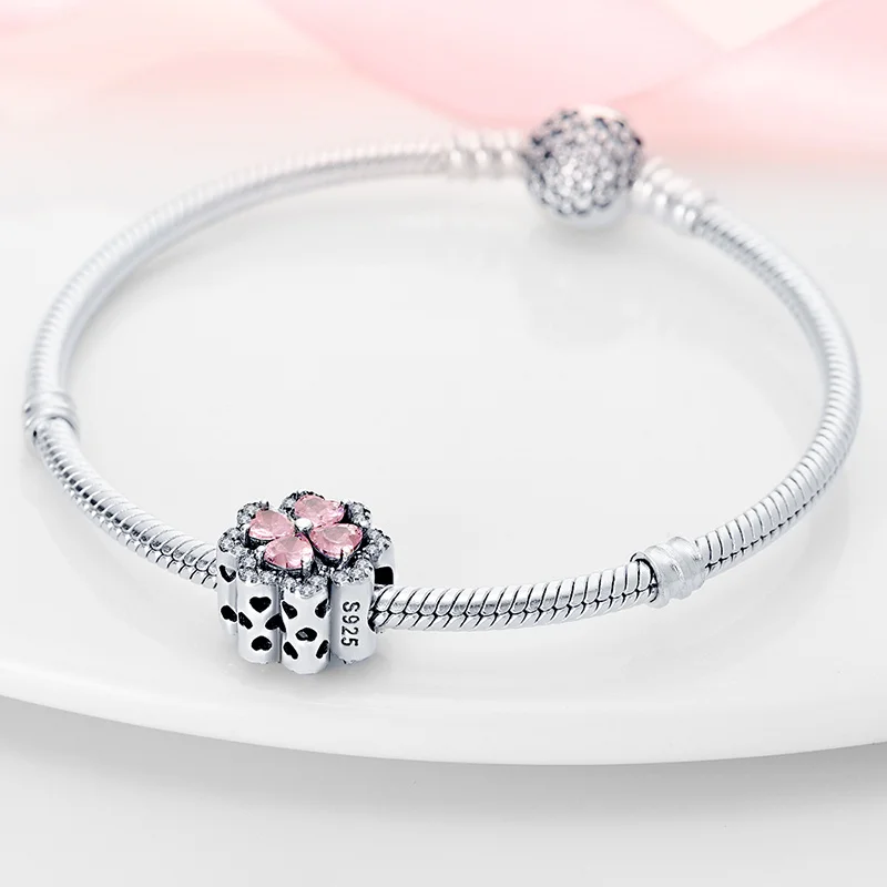 خرزة البرسيم من الفضة الإسترليني عيار 925 على شكل قلب، مناسبة لتصميم شخصي لسلاسل المجوهرات، كهدية للنساء