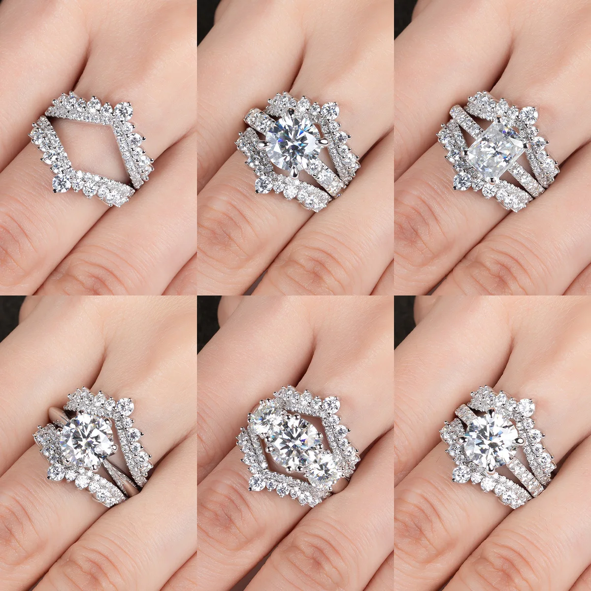 3MM Heart Shape D‑Color VVS1 Moissanite Bridal Ring Set Pass Diamond Tester S925 Sterling Silver 18K Gold Plated Luxury Wedding Band Fine Jewelry Gift For Women Girls Anniversary Wholesale
