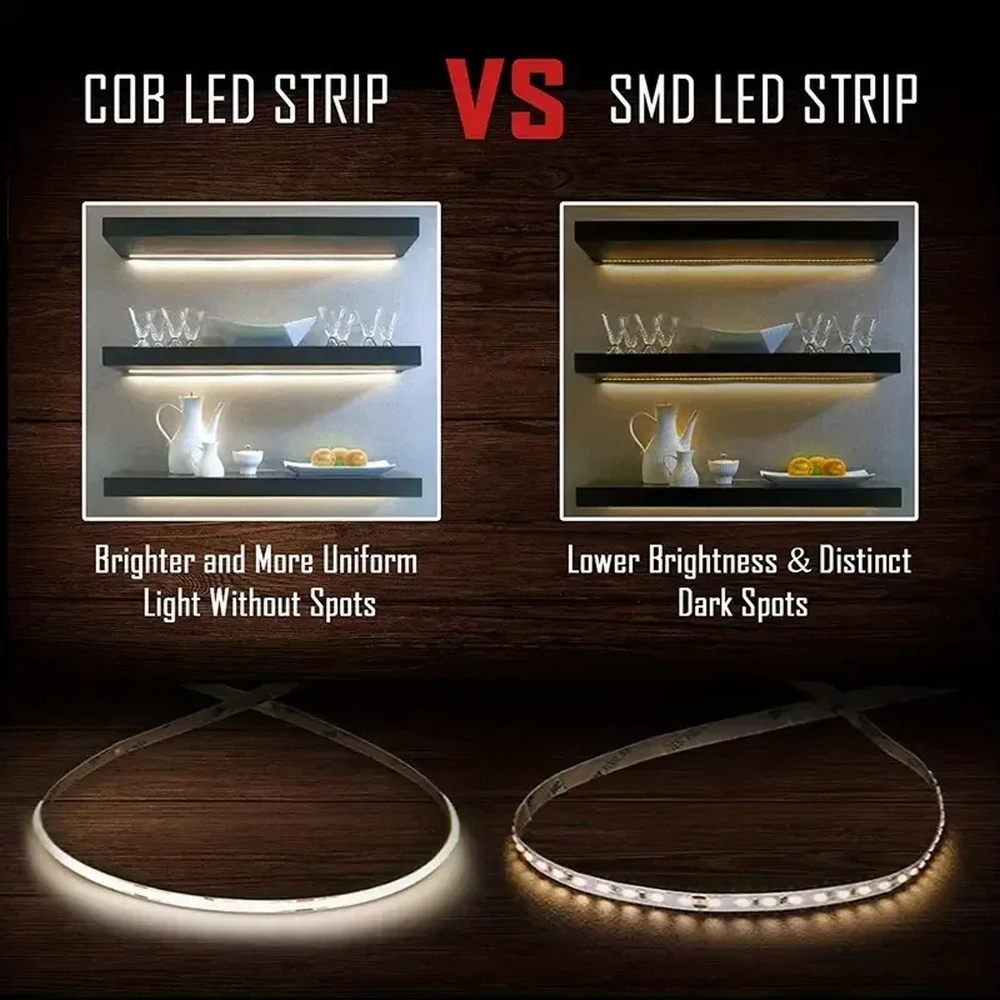 5M 320LEDs COB LED Strip Light High Density Flexible Tape Ribbon Warm White Led Lights DC12V 24V for Home Living Room Decoration