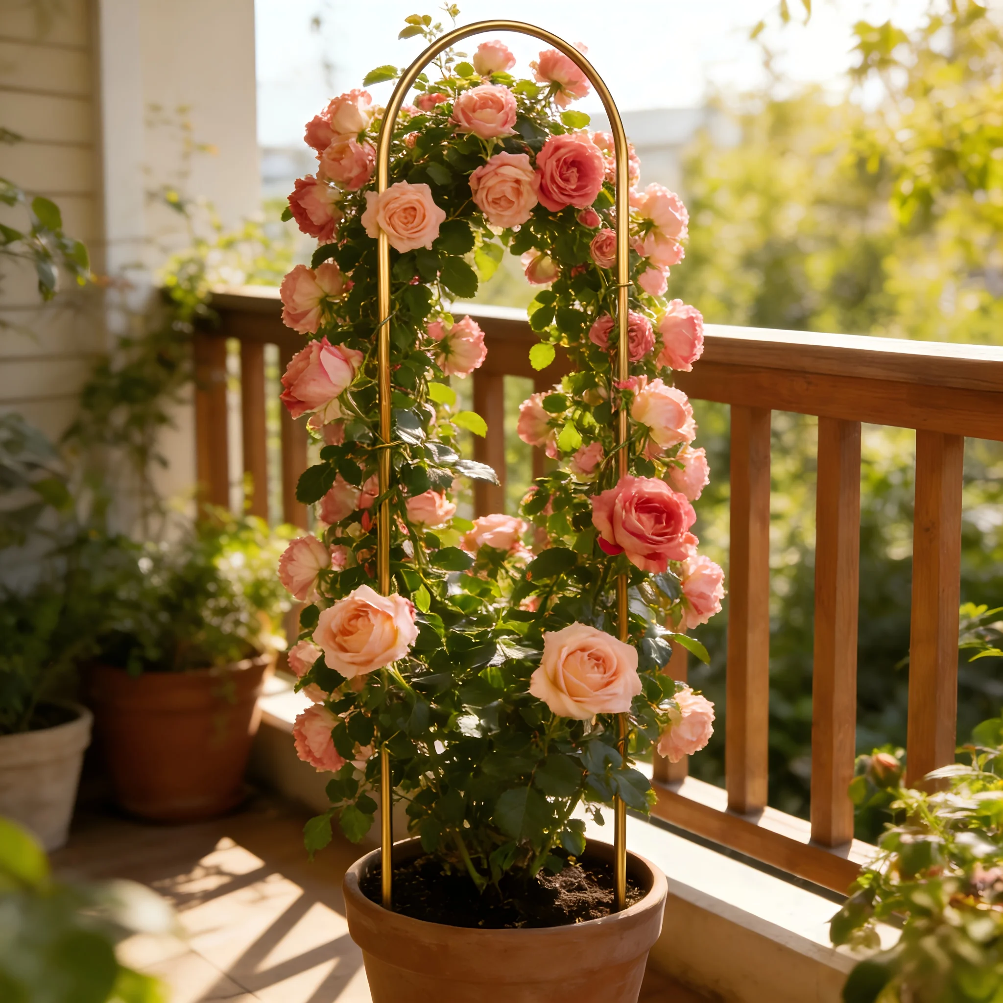 Soporte para plantas trepadoras en forma de U, diseñado para plantas que trepan, que sostiene flores y vegetación para que florezcan en un entorno estructurado con una apariencia atractiva, bonita y fácil de cuidar.