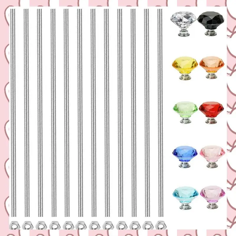 

HHTL 12Pcs M4 8/32Inch Threaded Rods Set For Beads,Fully Threaded Rods And Studs With 10Pcs Colorful Crystal Knobs,Threaded Rods