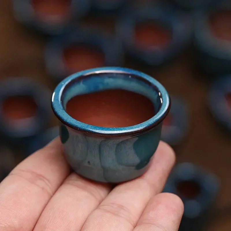 Succulent thumb flowerpot, purple clay ceramic potted plant, cute and creative, minimalist indoor blue glazed mini flowerpot