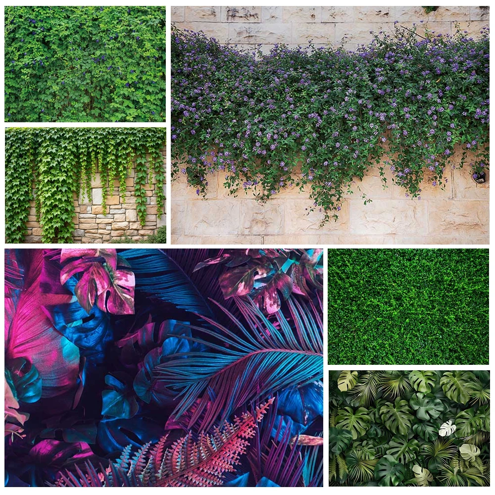 

MOON.QG Backdrops Pink Flowers Brick Wall Green Plant Vines Photo Background Photocall Photography Accessories Baby Shower