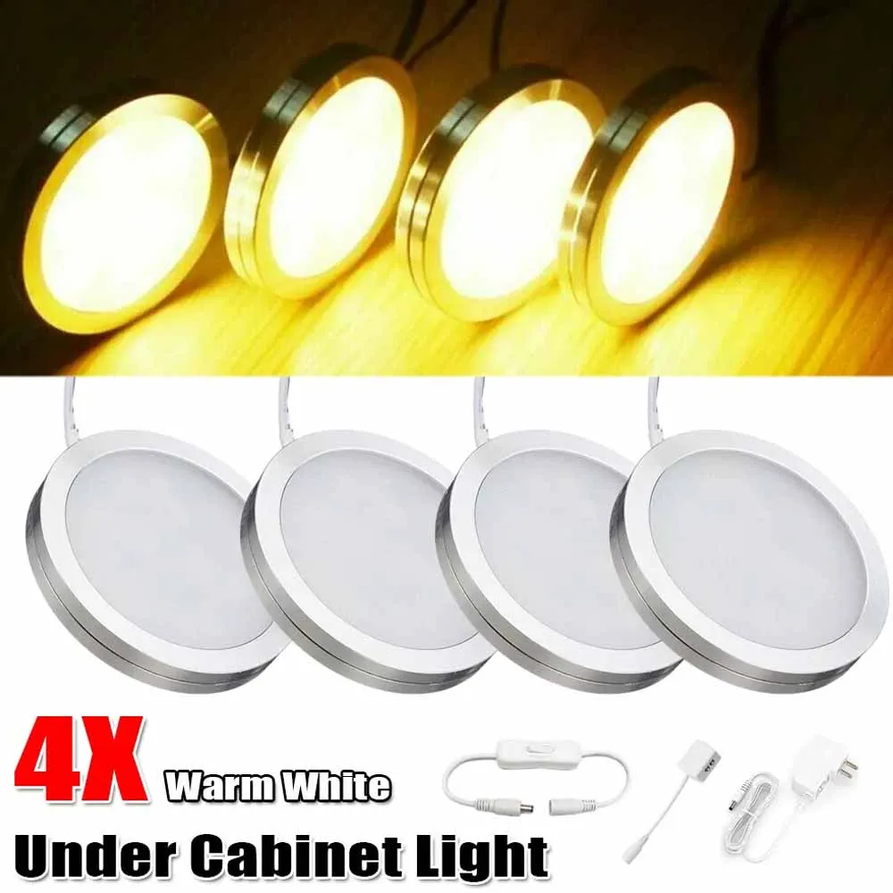 

4Pcs 12Volt Under Cabinet Lighting LED Light Kit Warm White For Closet Kitchen Shelf Lamp With Hardwired