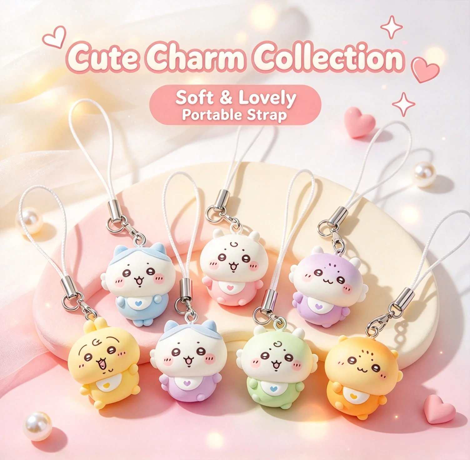 Colgante de resina Kawaii, adorable atuendo de bebé, cordón para teléfono Usagi Hachiware, mini llavero, pequeño adorno para bolso, regalo para niñas y estudiantes
