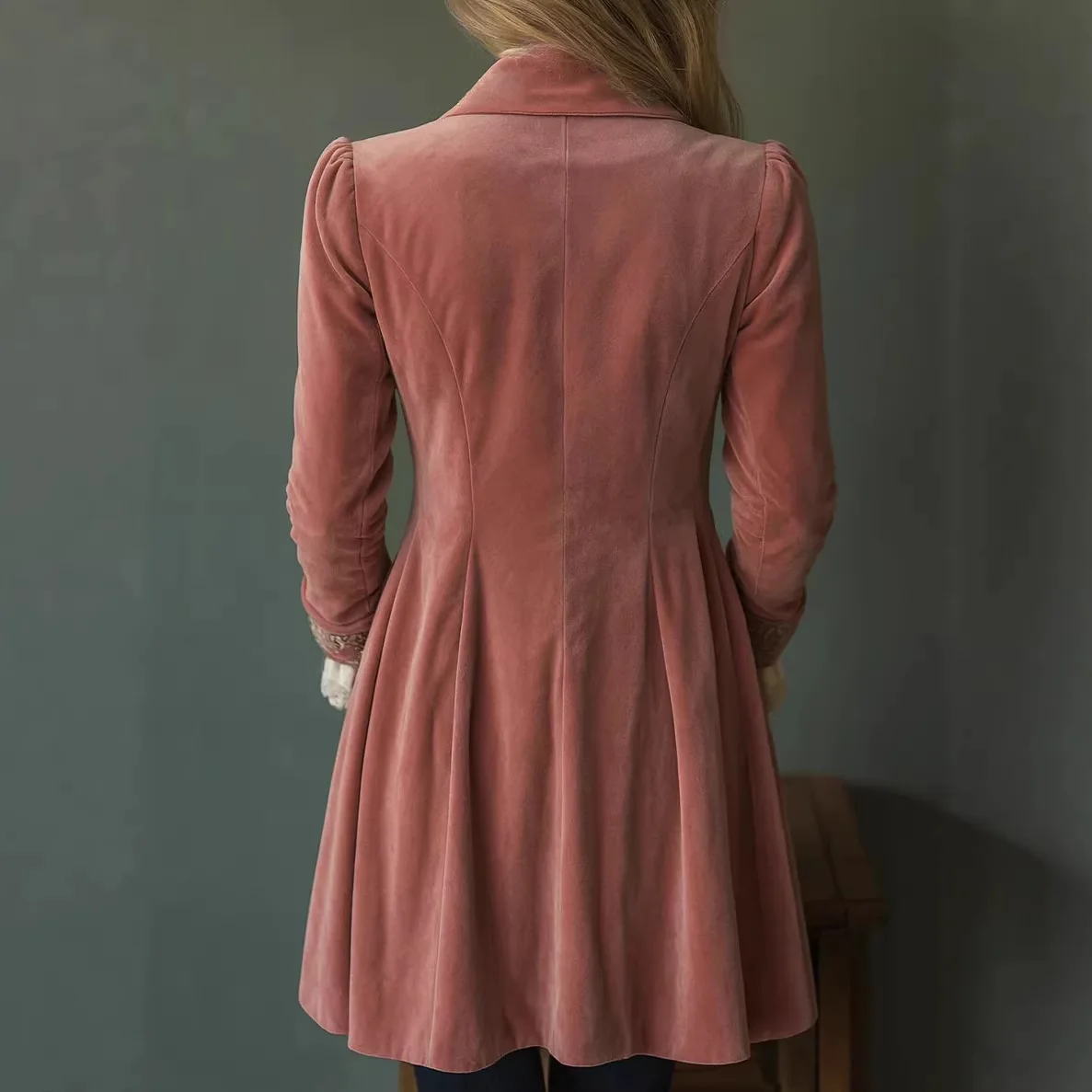 Autumn Winter Women's Long Sleeve Velvet Jacket Pure Color Splicing Medium Length Windproof Outerwear Fashionable Ladies Coat
