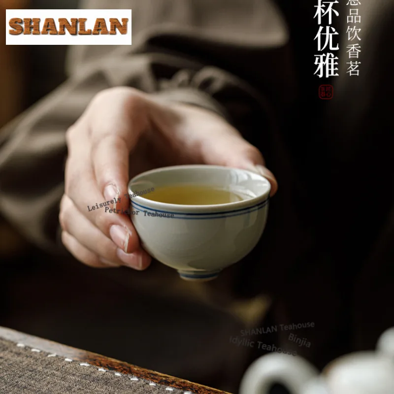 2pc/lot Ice Platform Glaze Double Line Teacup  Tea Bowl Tea Cup Set Tea-tasting Fragrance Cup Chazhan Master Cups Teaset 60ml